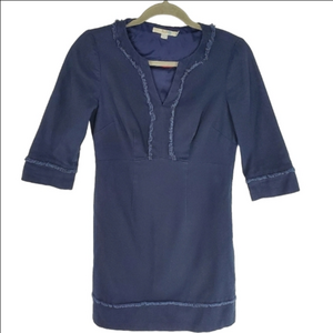 Boden navy blue waffle textured fringe detailed shift dress size 4P